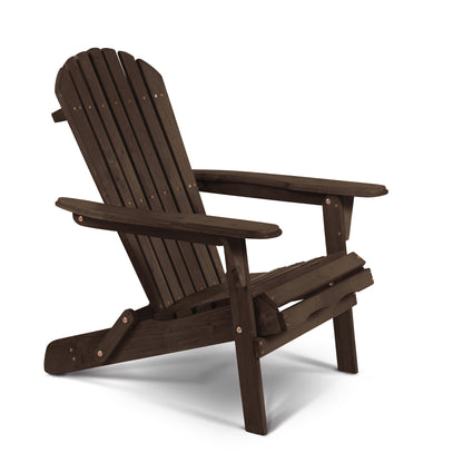 32" Dark Brown and Natural Wood Solid Wood Outdoor Adirondack Chair