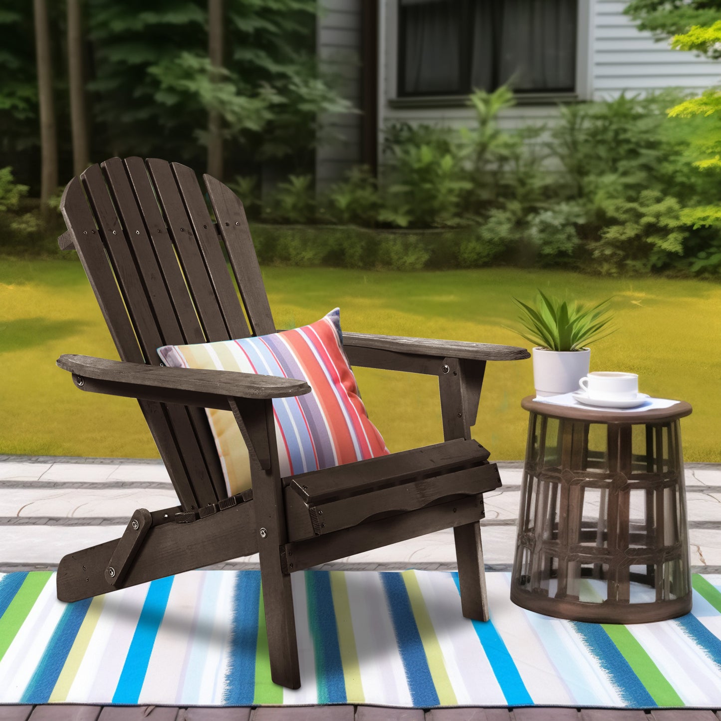 32" Dark Brown and Natural Wood Solid Wood Outdoor Adirondack Chair