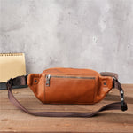 Load image into Gallery viewer, Baotou Layer Cowhide Phone Belt Large Capacity Sports Crossbody Chest Bag
