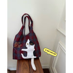 Load image into Gallery viewer, Scottish Plaid Flocking Cat Printing Handbag Vintage
