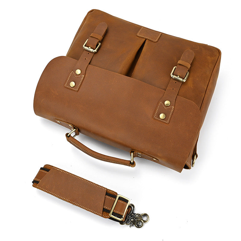 Men's Crazy Horse Leather Crossbody Bag Top Layer Cowhide