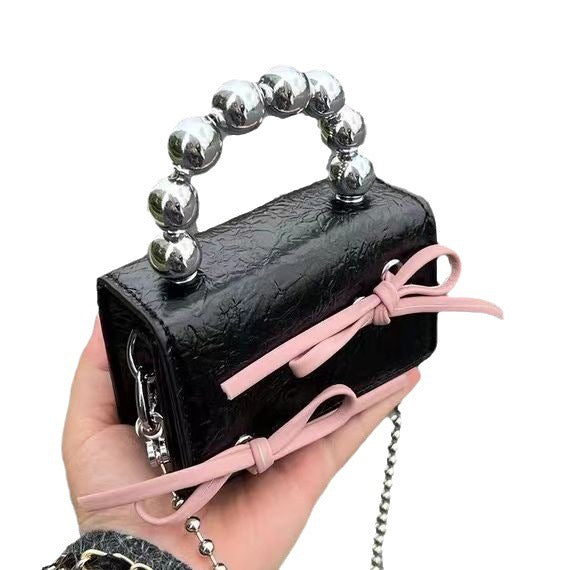 Textured Cute Bow Mini Chain Evening Handbag