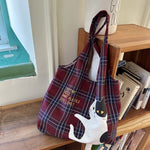 Load image into Gallery viewer, Scottish Plaid Flocking Cat Printing Handbag Vintage
