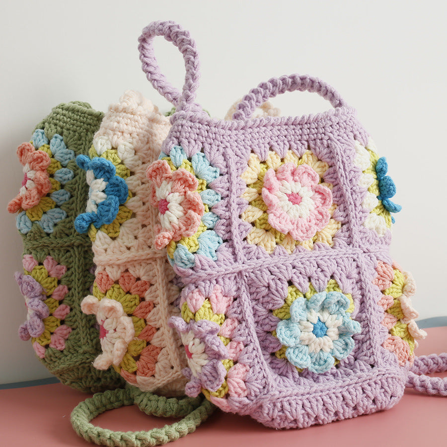 Fresh Flower Wool Crocheted Crossbody Small Hand-made Women's Bag